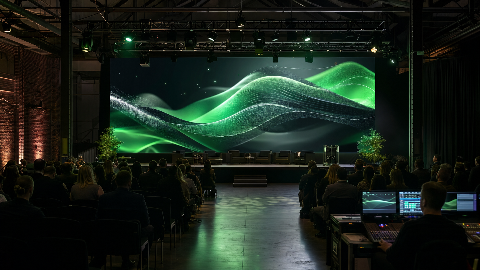 Large modular LED video wall at a professionally produced corporate event